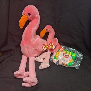 Ty Beanie Buddy, Baby and McD Teeny Pinky the Flamingo SET